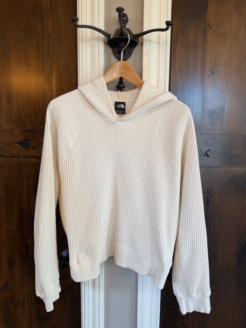 The North Face Women's Cream Waffle-Knit Hooded Sweater M